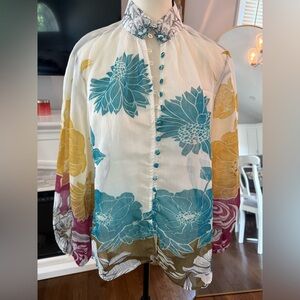 Floral sheer Button-Up Blouse - Multicolor